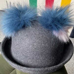 Gray Wool Hat with Pom Poms